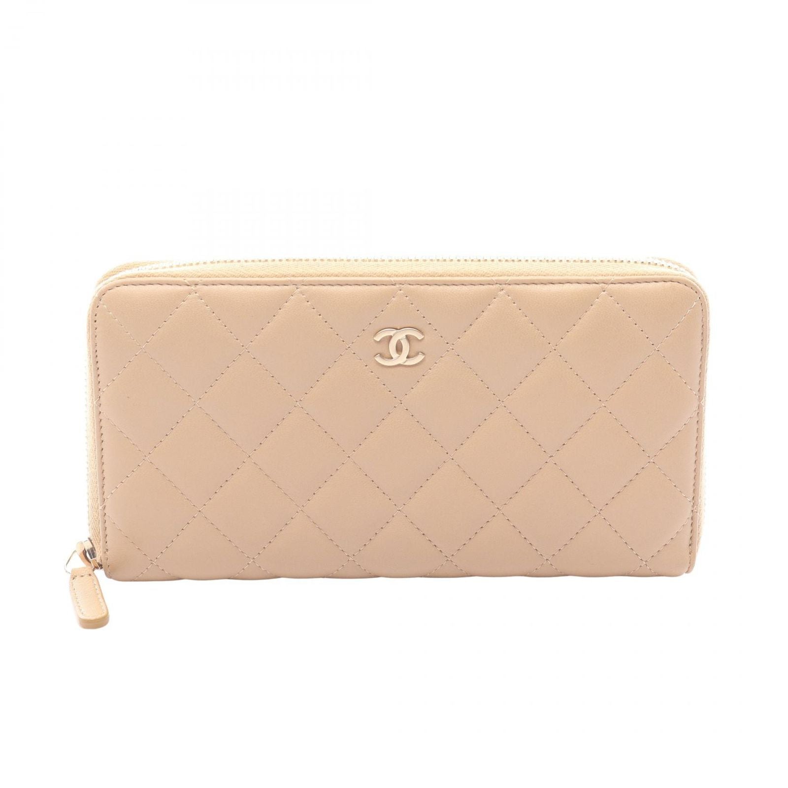 Chanel Round Wallet Quilted Beige Lambskin