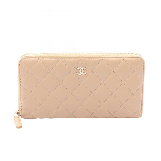 Chanel Round Wallet Quilted Beige Lambskin