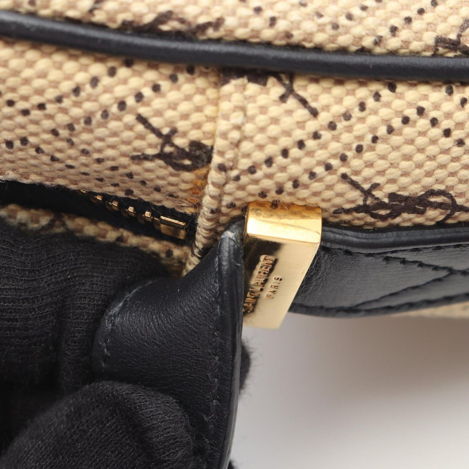 Saint Laurent Paris Shoulder Bag Monogram Beige Canvas Leather — view 8