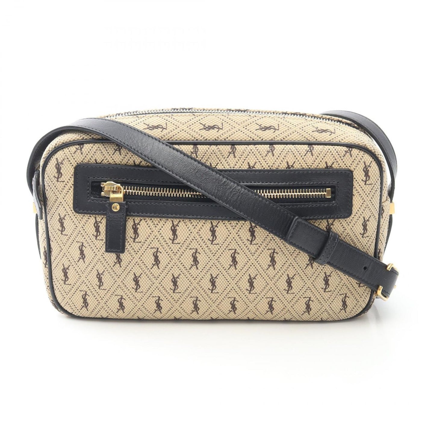 Saint Laurent Paris Shoulder Bag Monogram Beige Canvas Leather