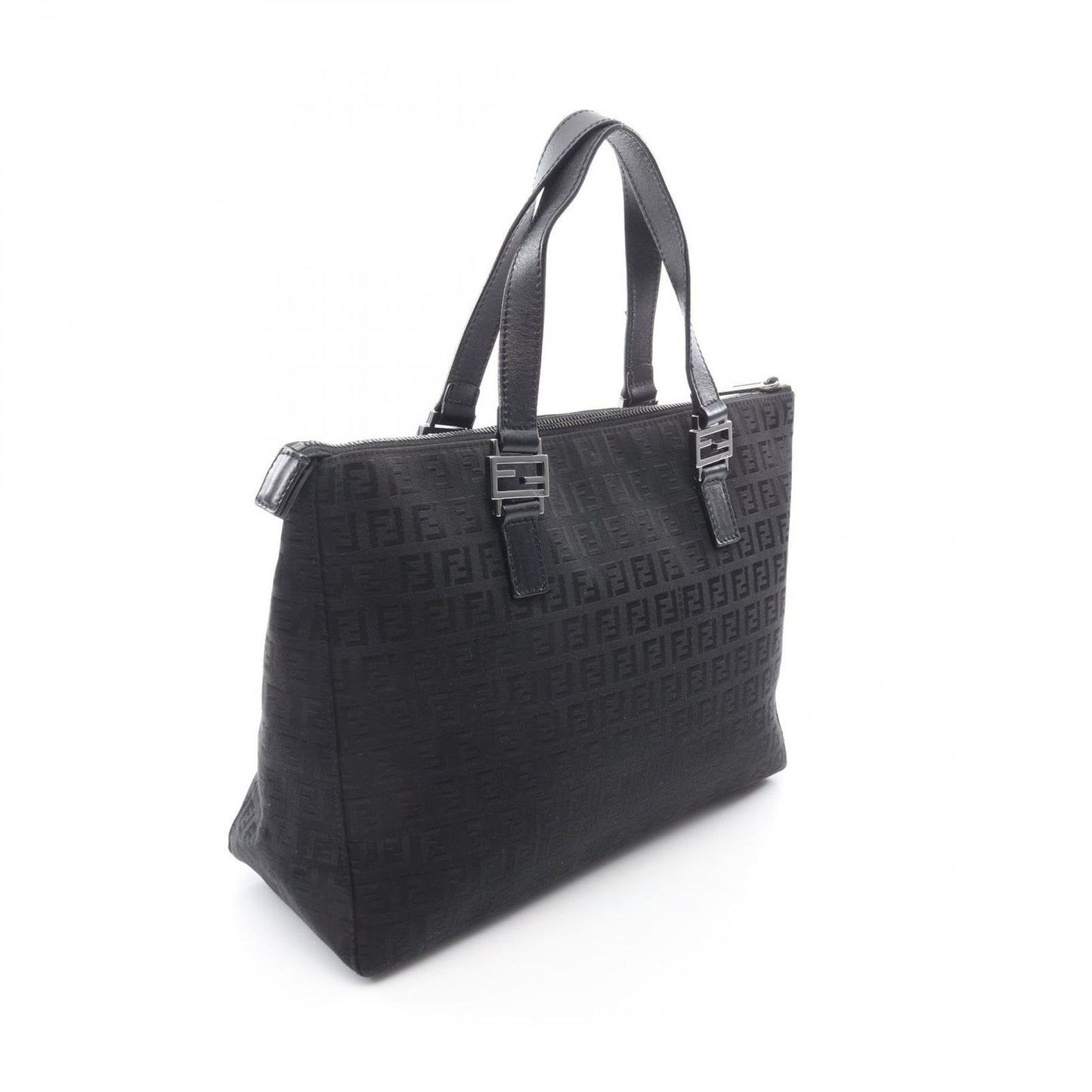 Fendi Tote Zucchino Black Canvas Leather — view 2