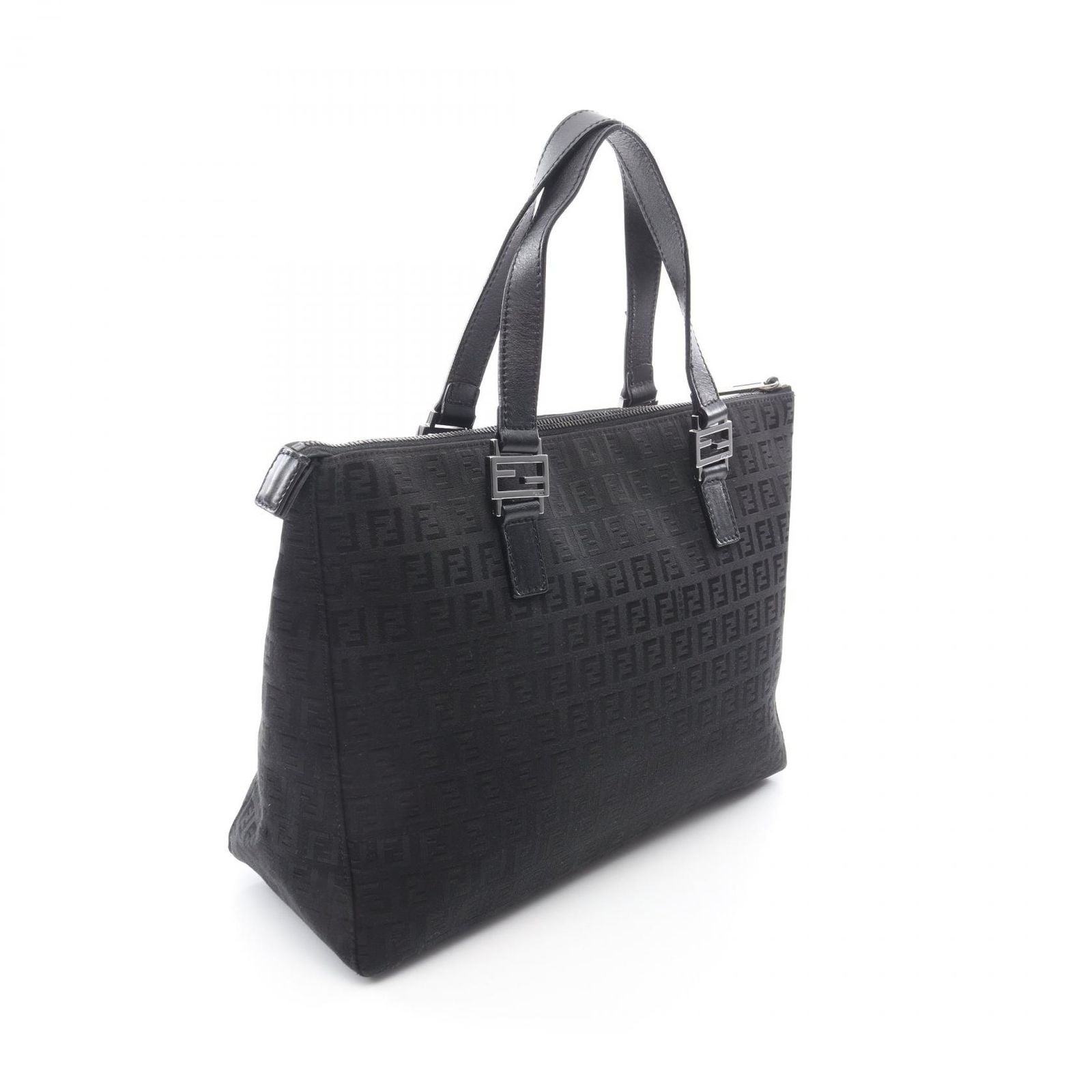 Fendi Tote Zucchino Black Canvas Leather — view 2