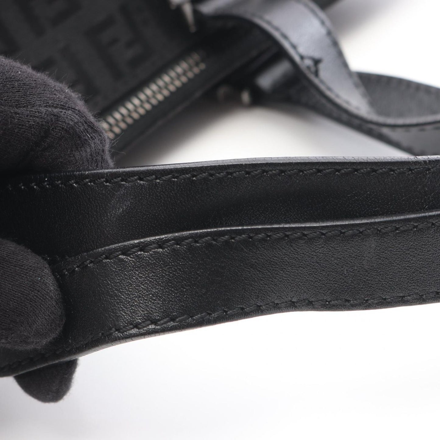 Fendi Tote Zucchino Black Canvas Leather — view 7