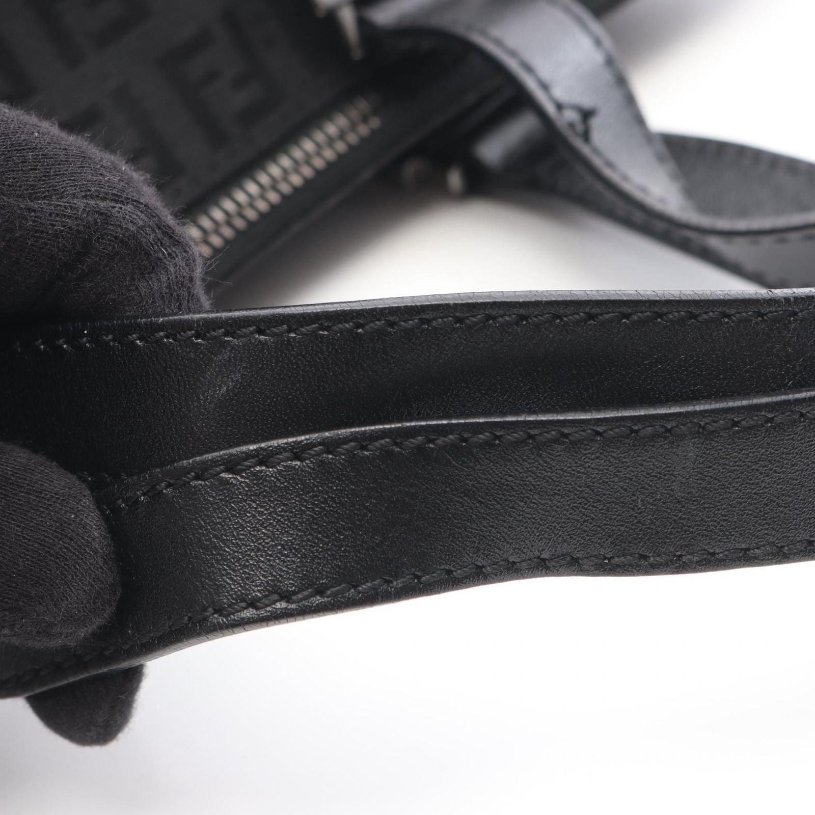 Fendi Tote Zucchino Black Canvas Leather — view 7