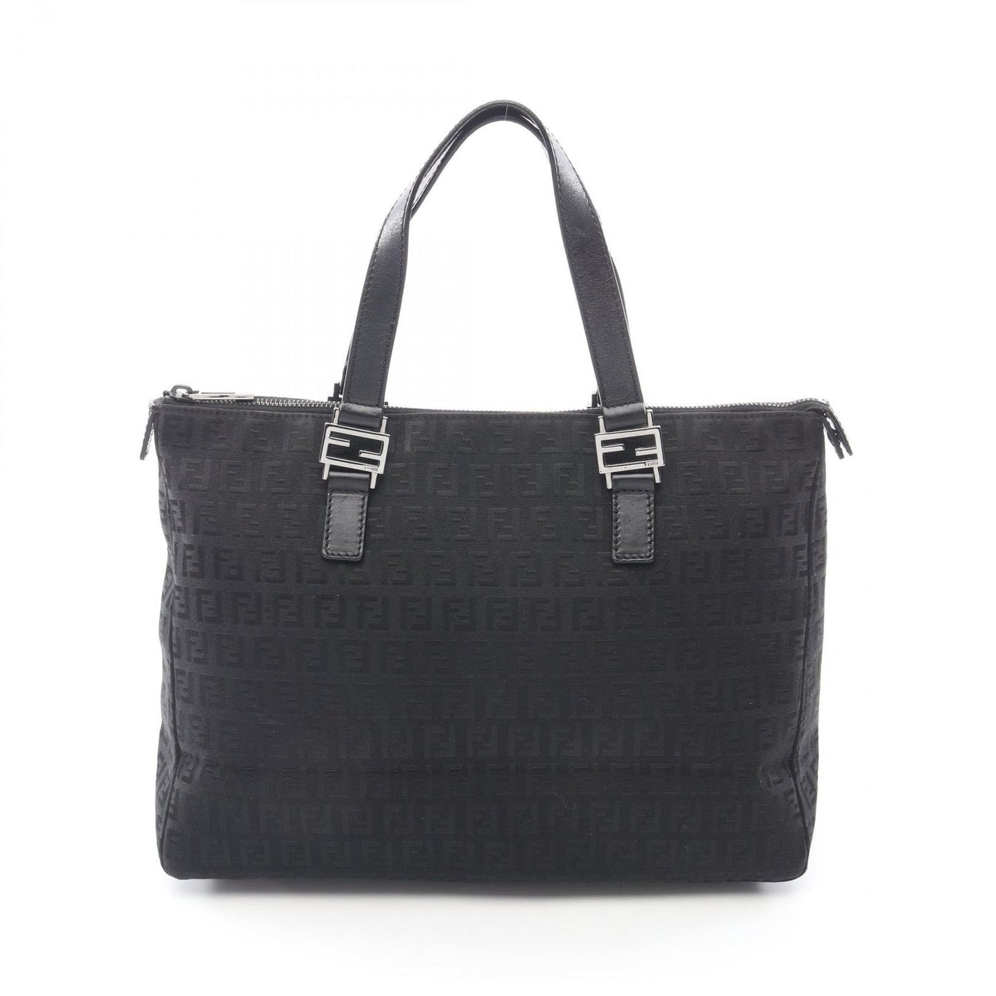 Fendi Tote Zucchino Black Canvas Leather