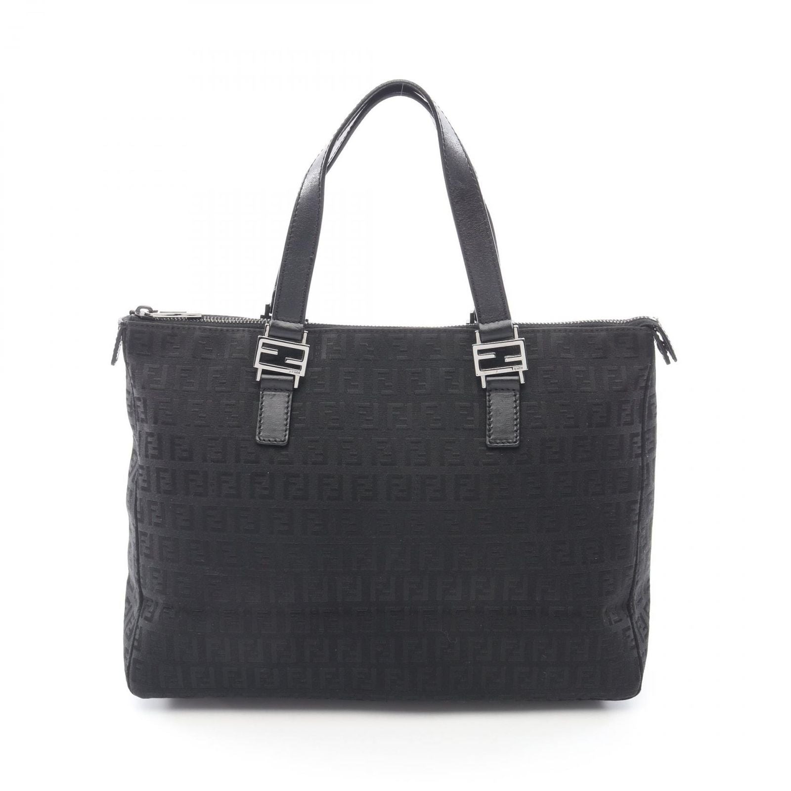 Fendi Tote Zucchino Black Canvas Leather