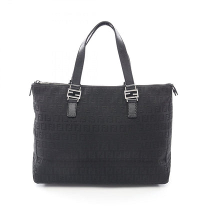 Fendi Tote Zucchino Black Canvas Leather