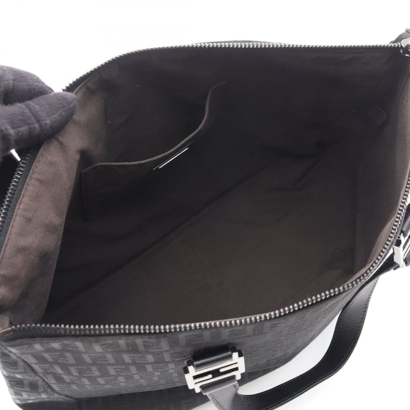 Fendi Tote Zucchino Black Canvas Leather — view 3