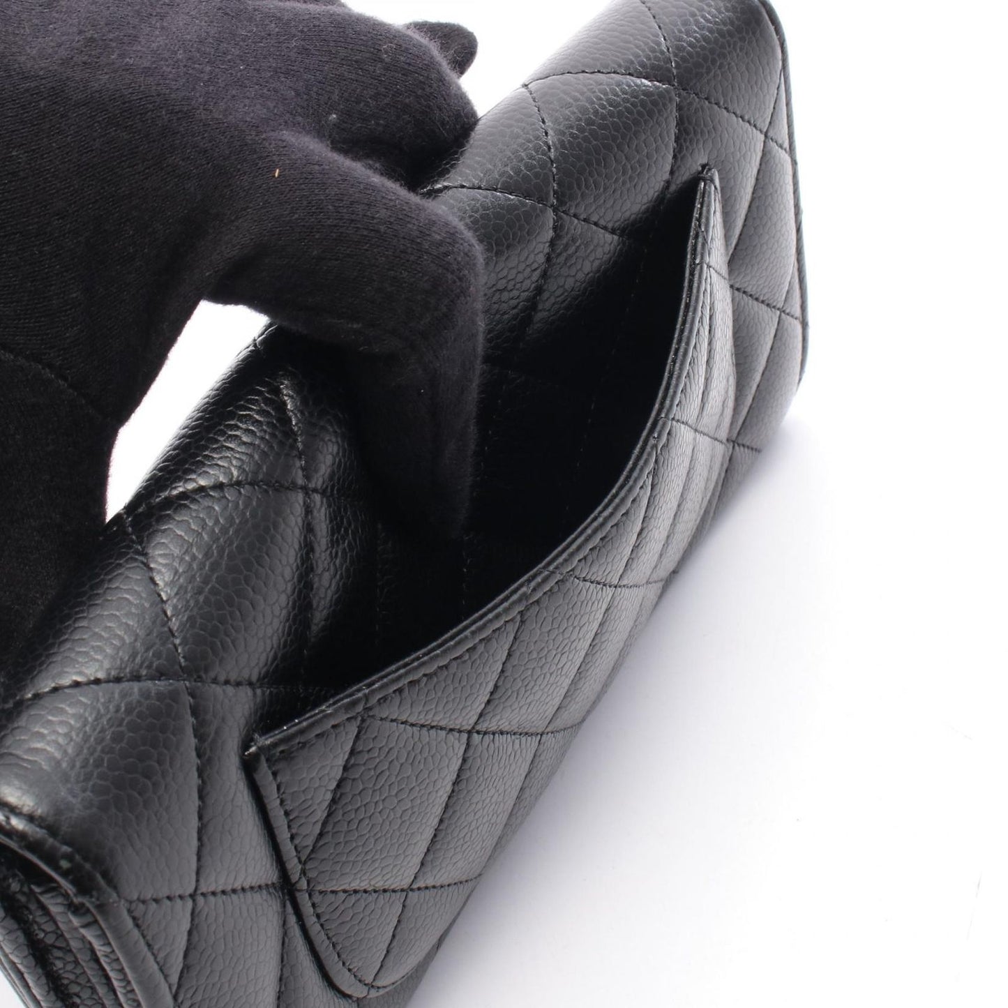 Chanel Bifold Wallet Classic Long Flap Quilted Black Caviar Leather — view 7