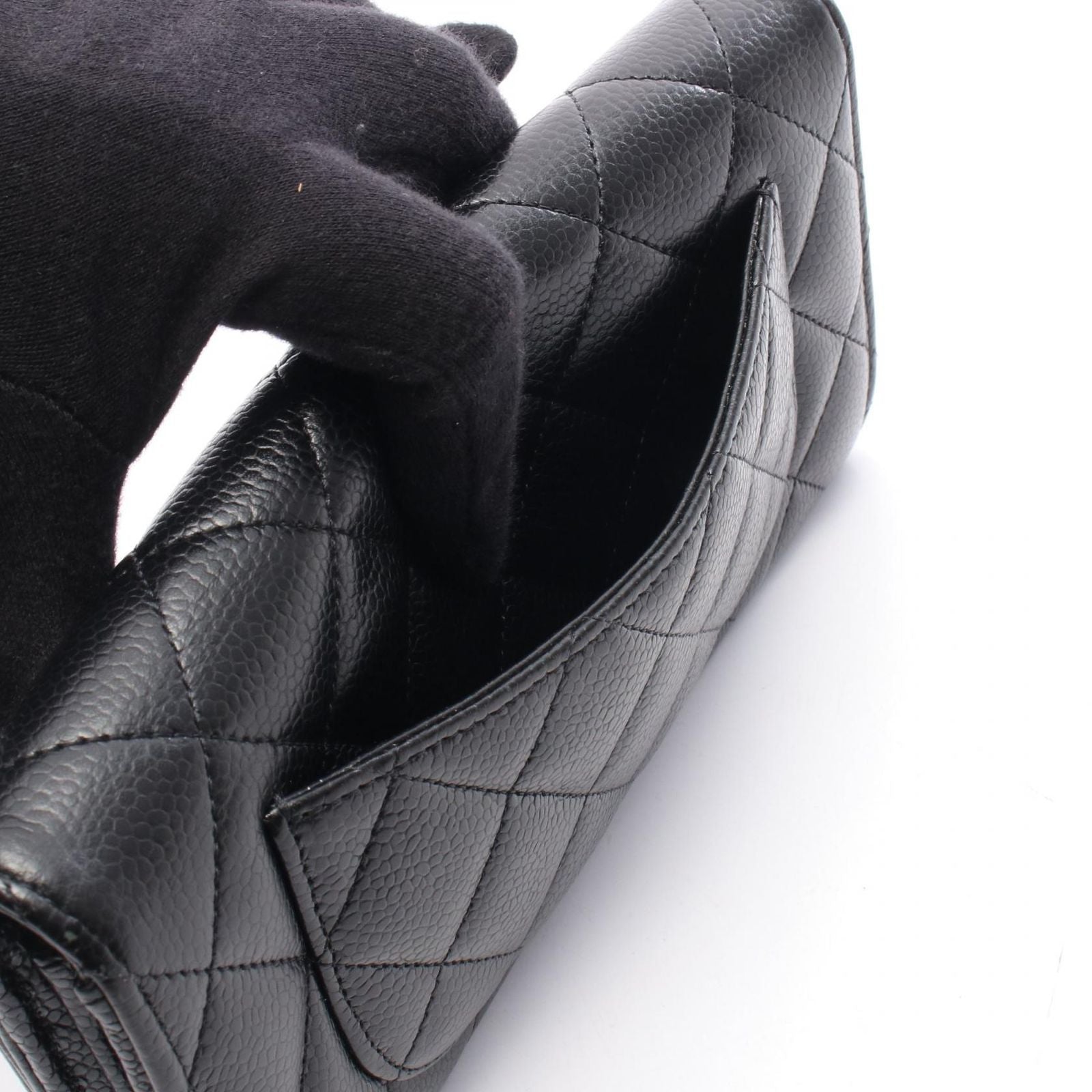 Chanel Bifold Wallet Classic Long Flap Quilted Black Caviar Leather — view 7