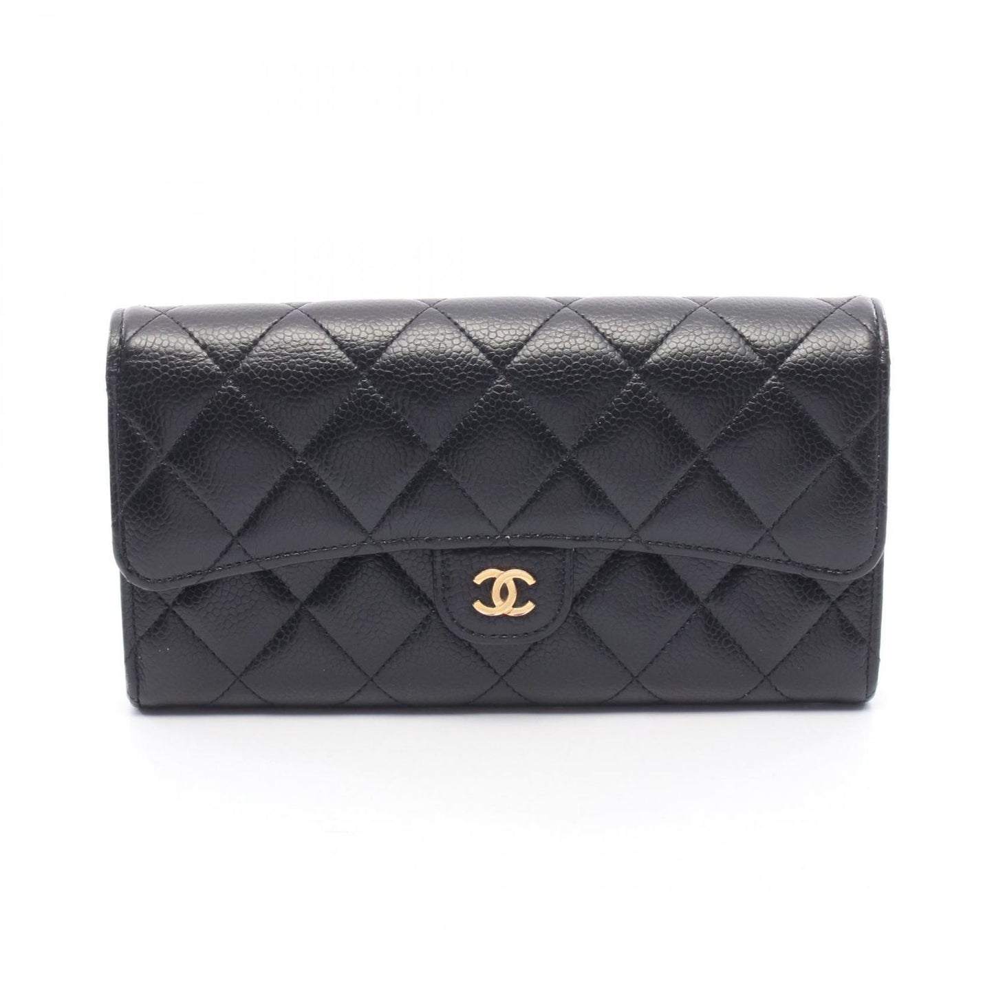 Chanel Bifold Wallet Classic Long Flap Quilted Black Caviar Leather