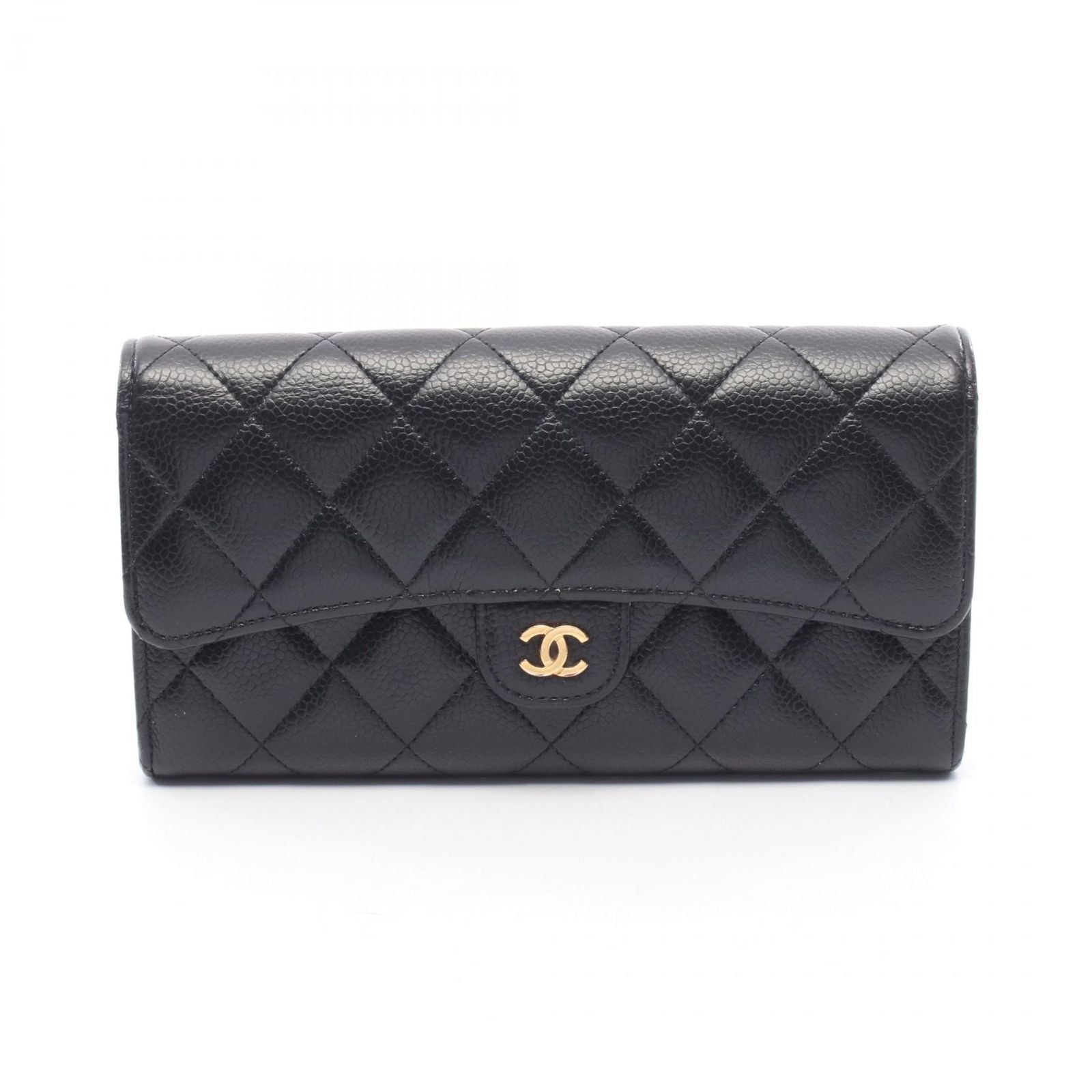 Chanel Bifold Wallet Classic Long Flap Quilted Black Caviar Leather
