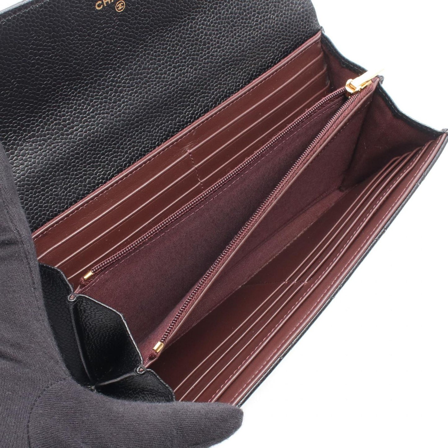 Chanel Bifold Wallet Classic Long Flap Quilted Black Caviar Leather — view 3