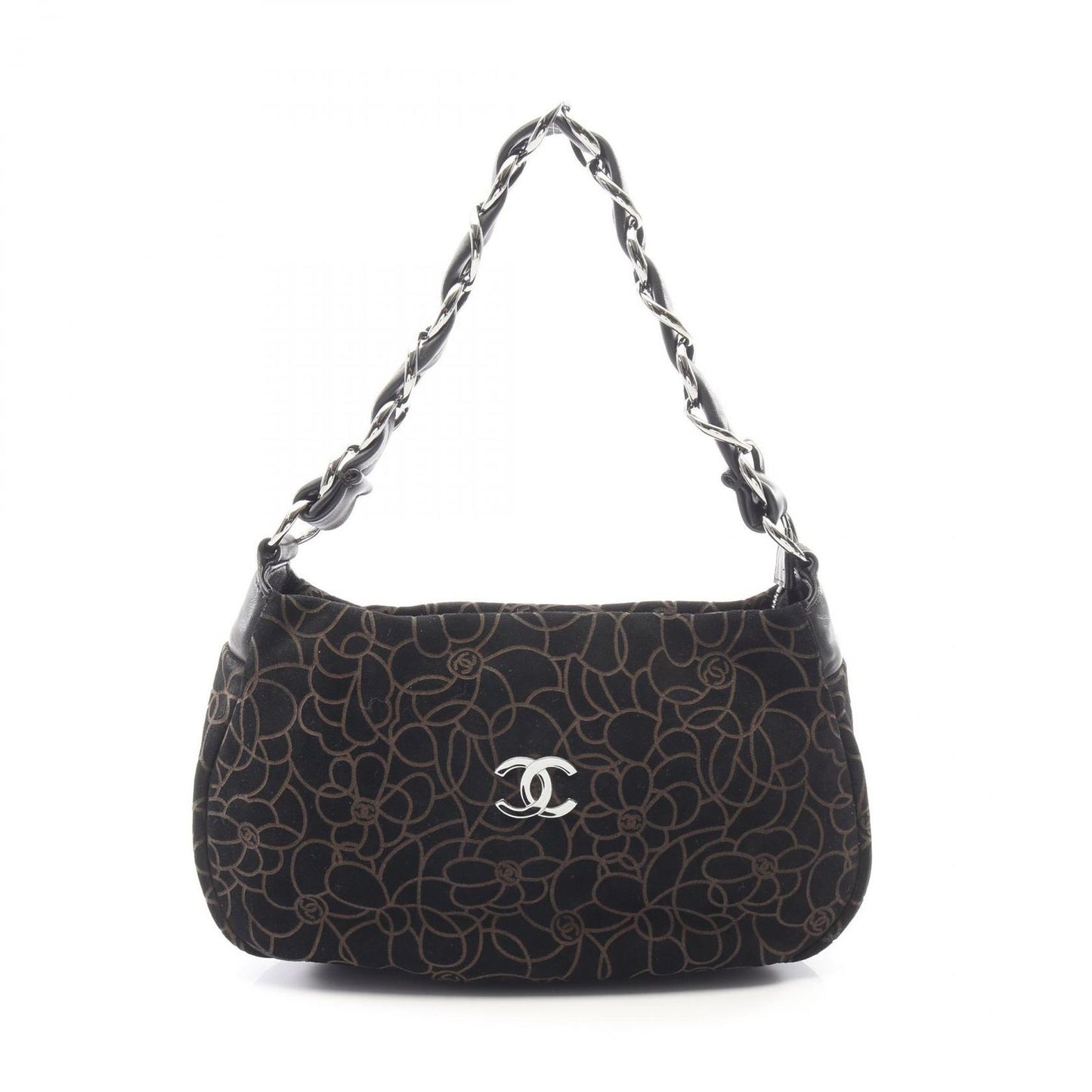 Chanel Handbag Camellia Black Suede Lambskin Chain Bag