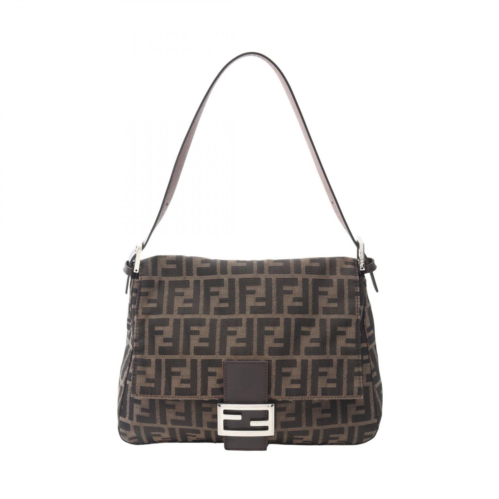 Fendi Shoulder Bag Zucca Brown Canvas Leather Man Bucket