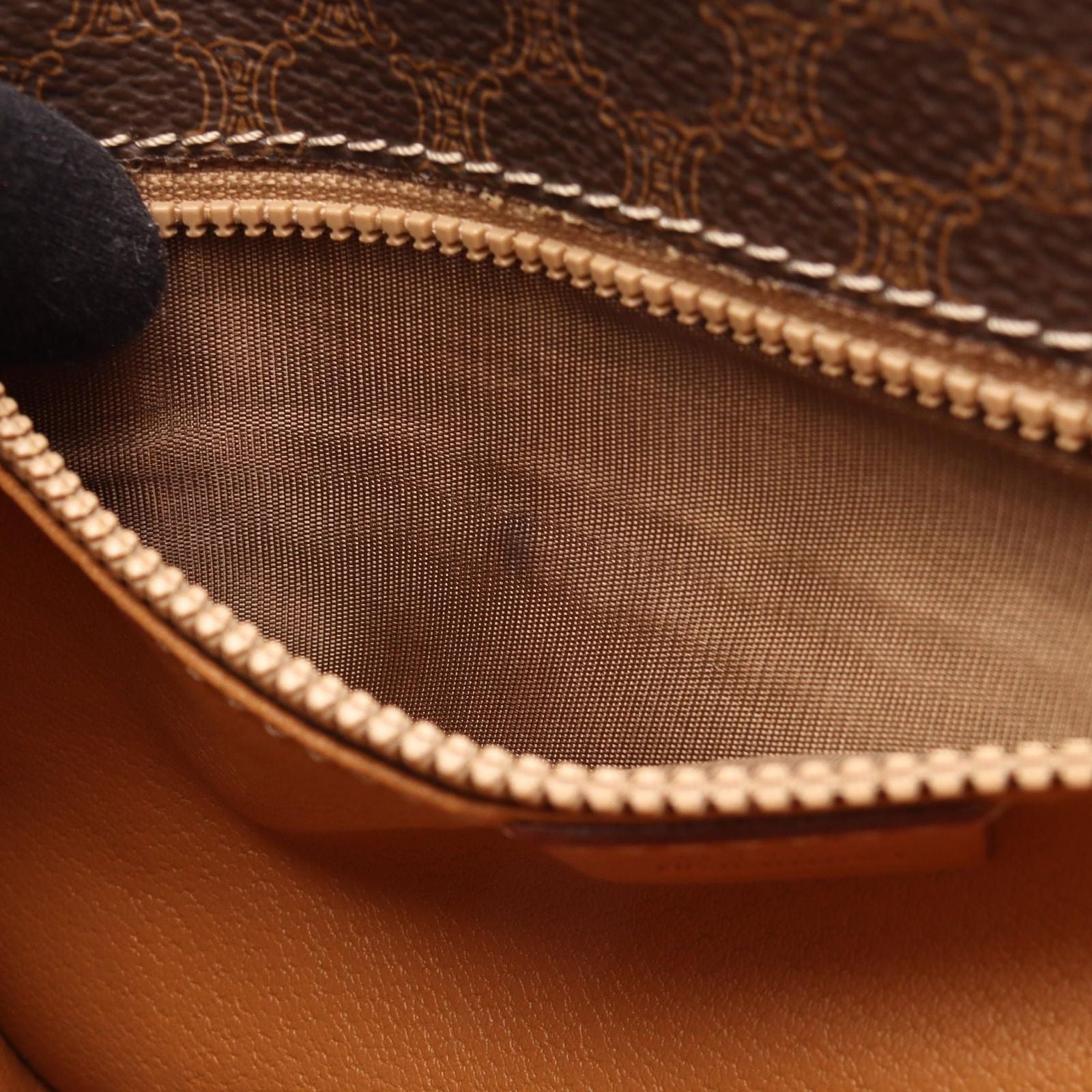 Celine Shoulder Bag Macadam Dark Brown Canvas Leather — view 6