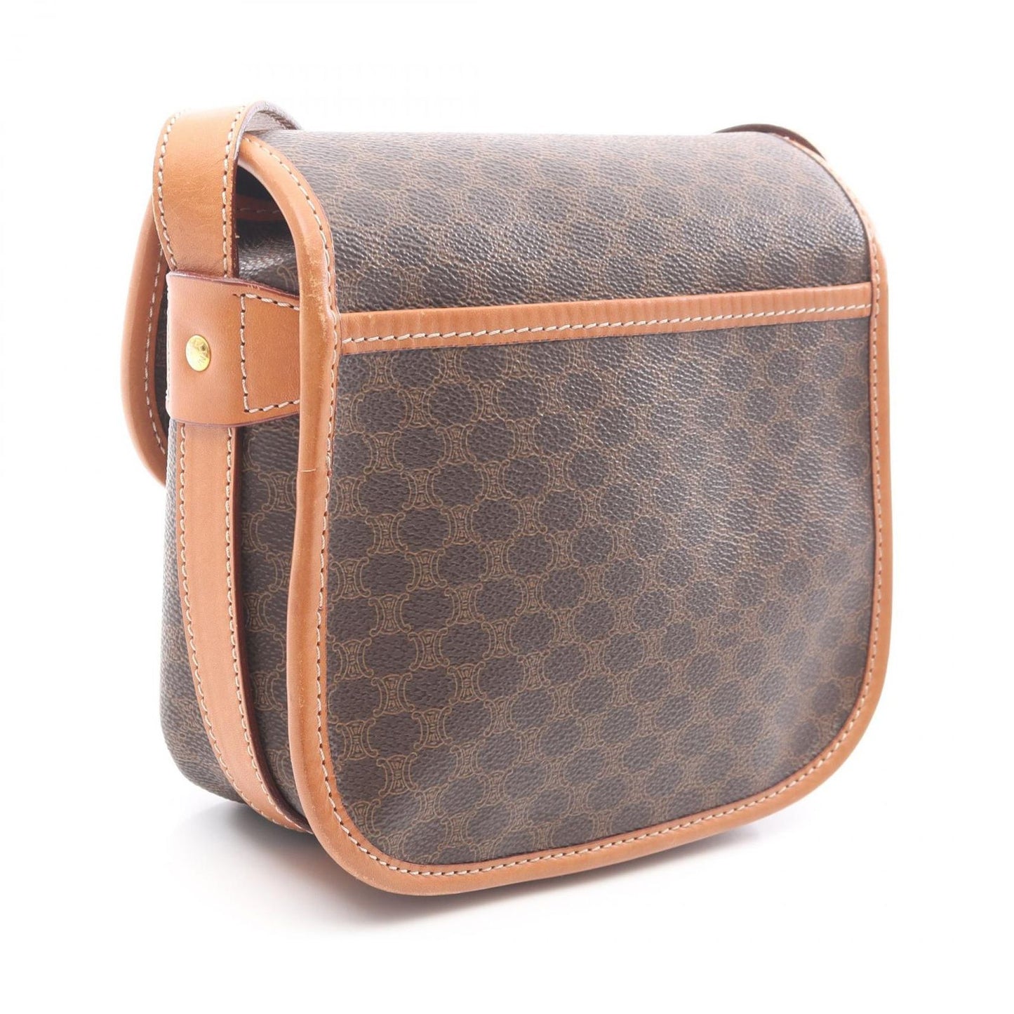 Celine Shoulder Bag Macadam Dark Brown Canvas Leather — view 2