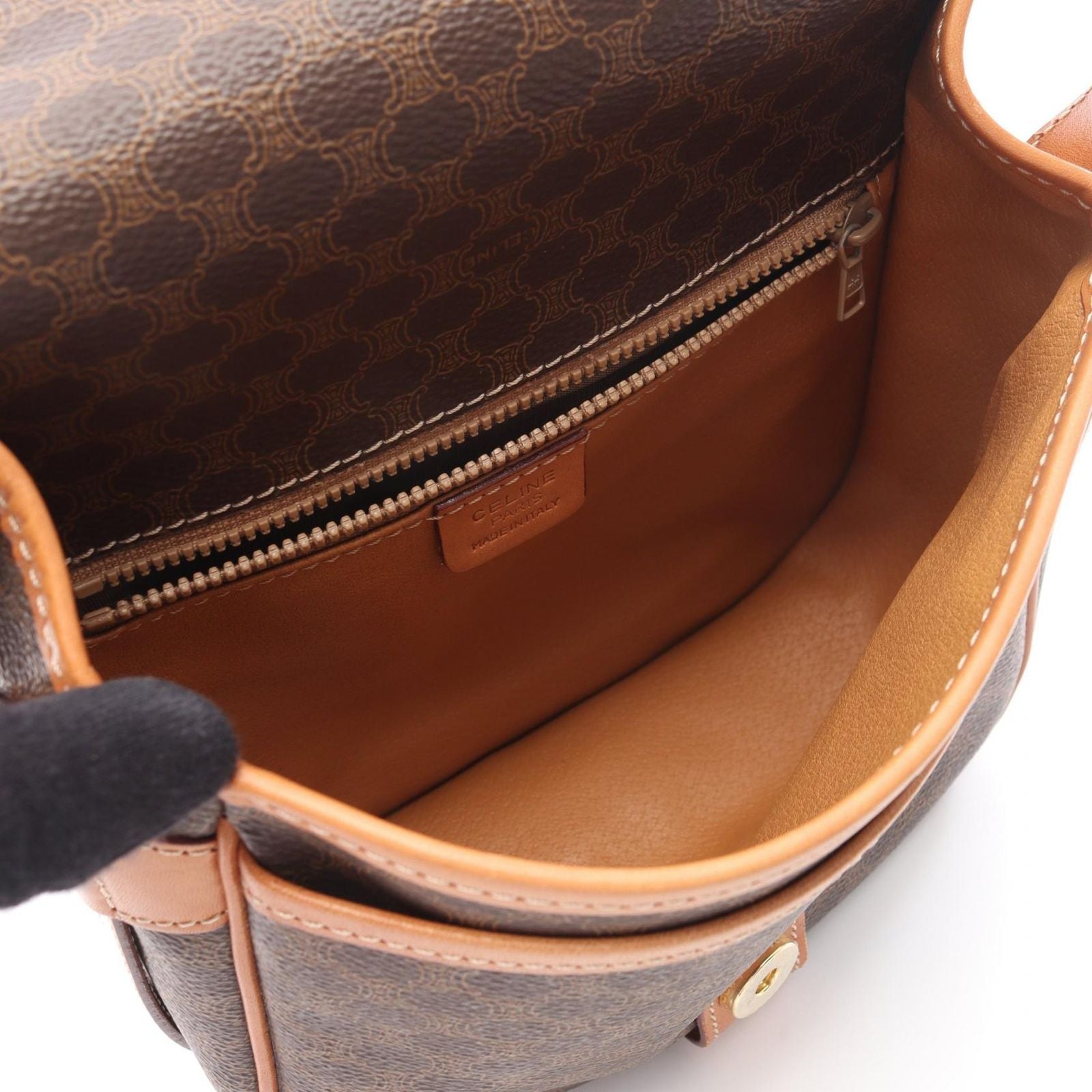 Celine Shoulder Bag Macadam Dark Brown Canvas Leather — view 3