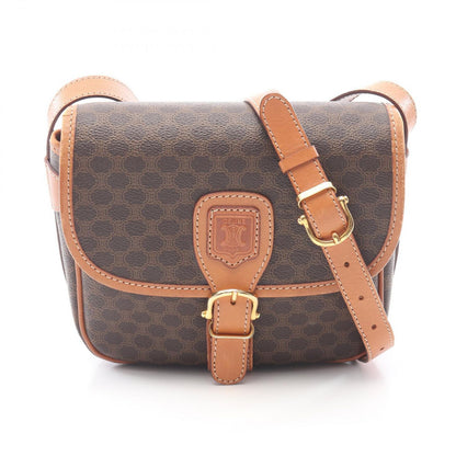 Celine Shoulder Bag Macadam Dark Brown Canvas Leather