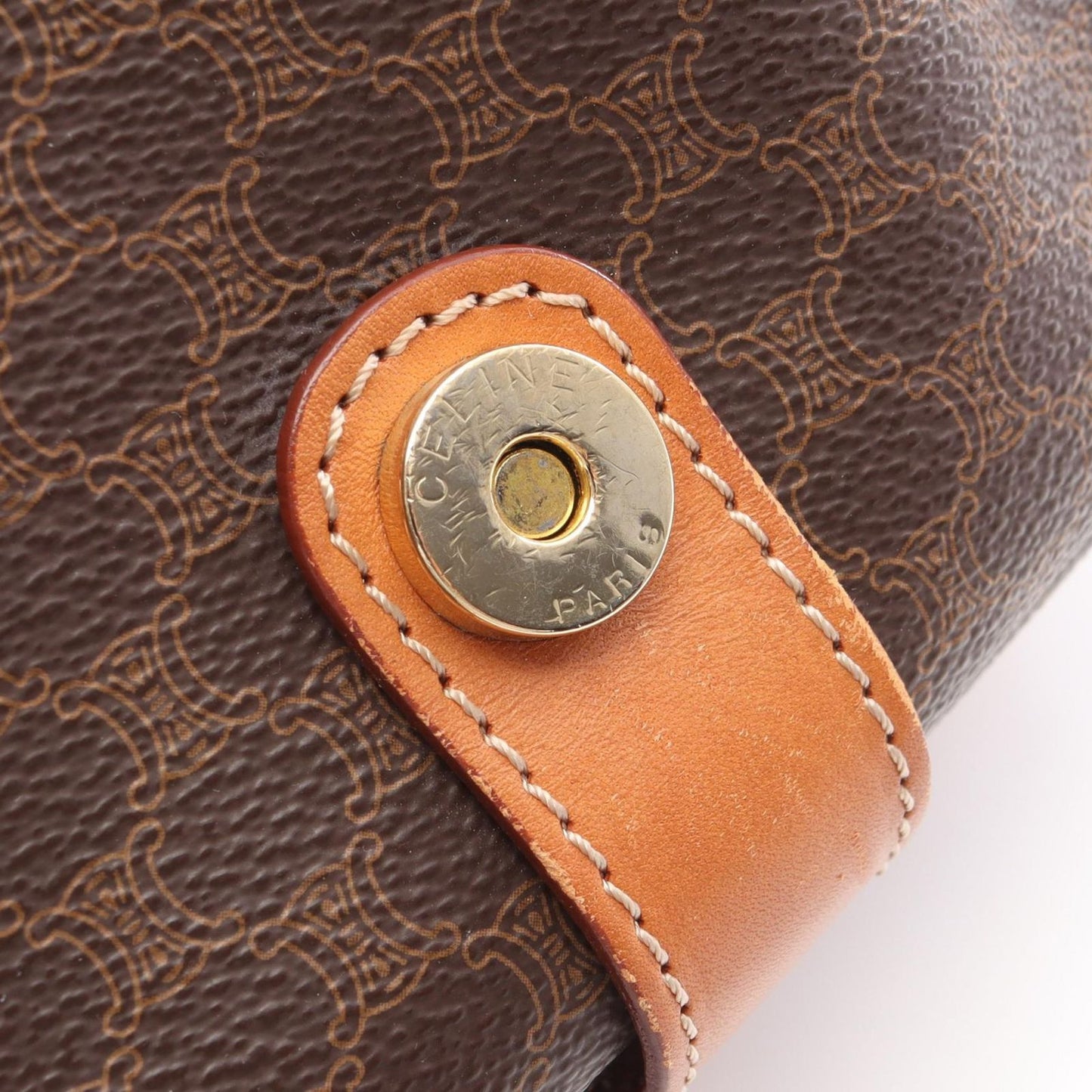 Celine Shoulder Bag Macadam Dark Brown Canvas Leather — view 5