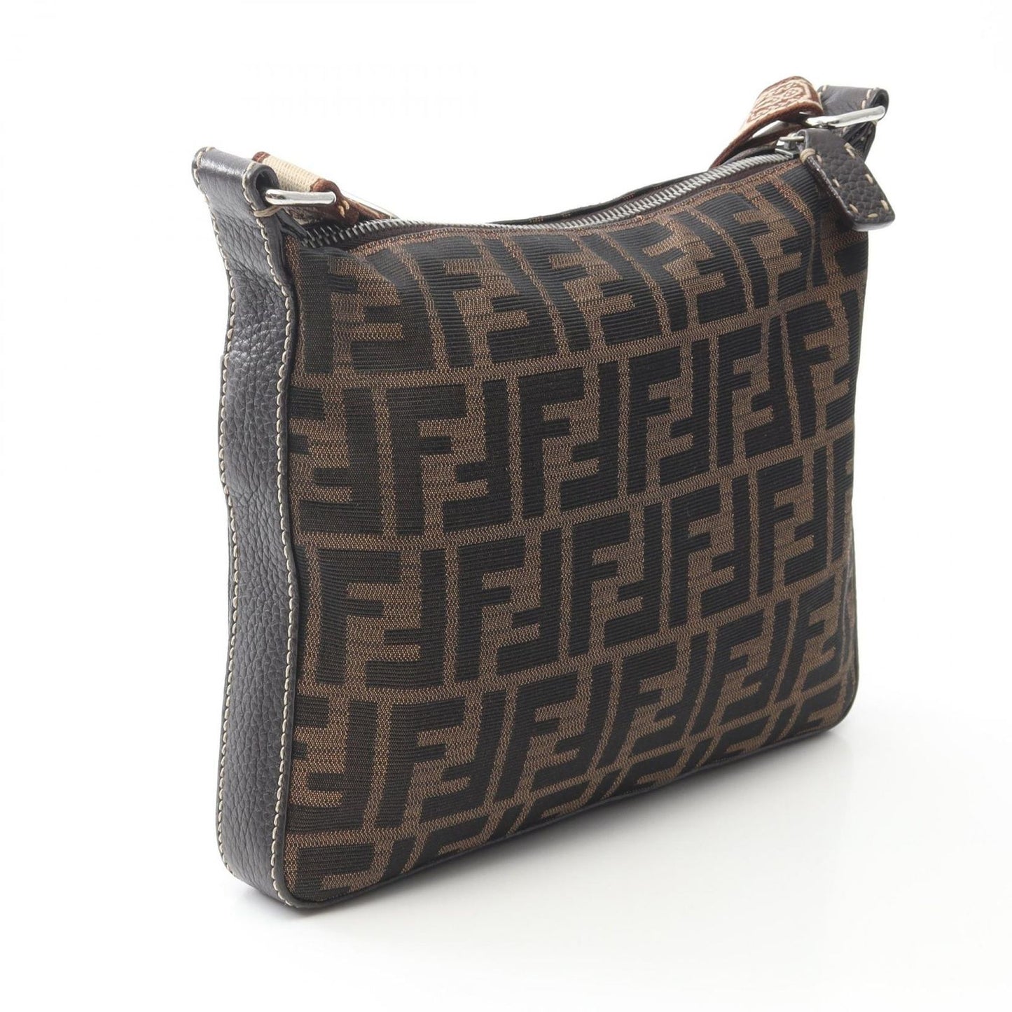 Fendi Shoulder Bag Selleria Zucca Dark Brown Canvas Leather — view 2
