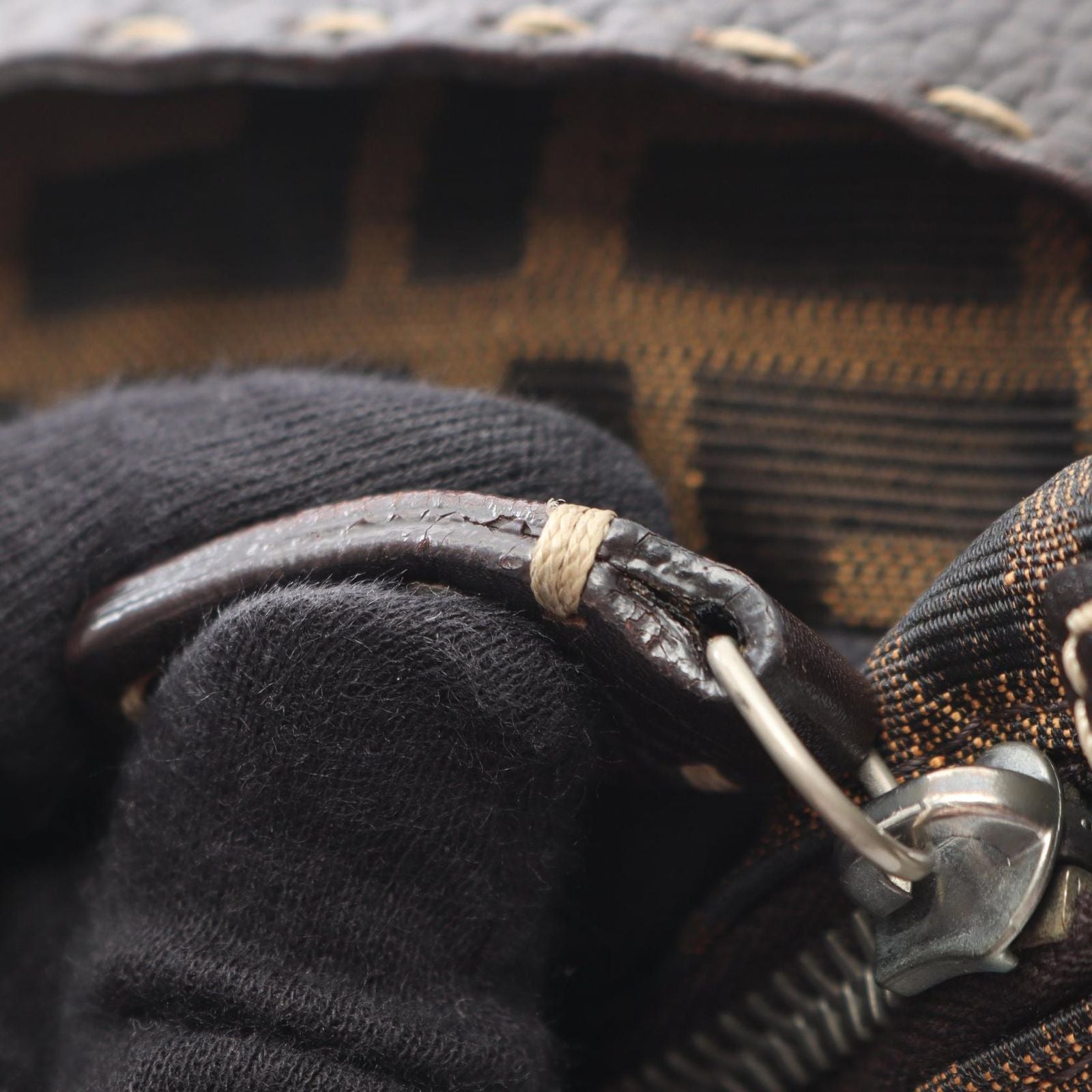 Fendi Shoulder Bag Selleria Zucca Dark Brown Canvas Leather — view 9