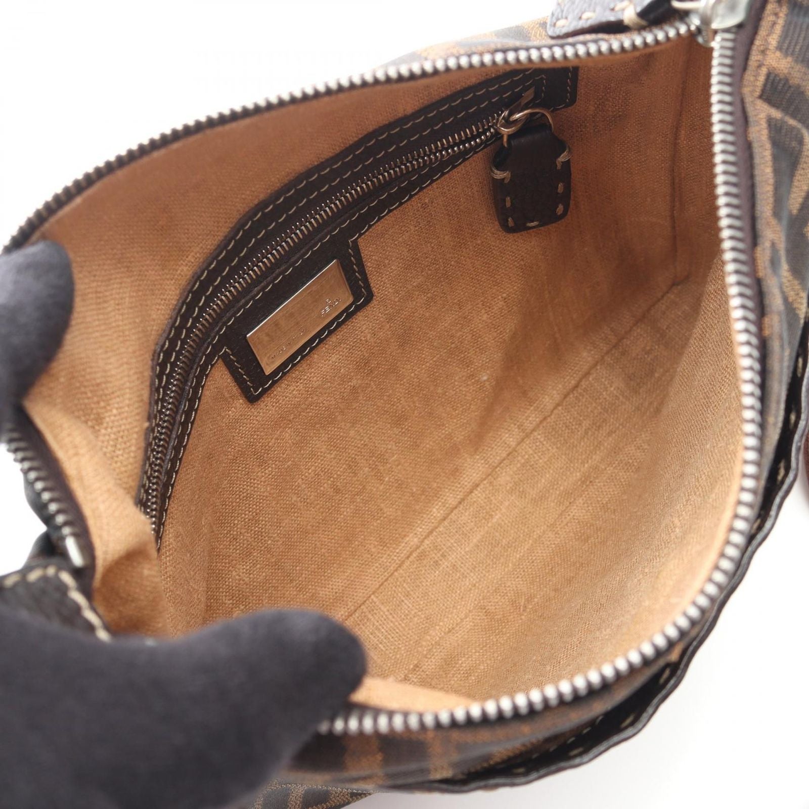 Fendi Shoulder Bag Selleria Zucca Dark Brown Canvas Leather — view 3