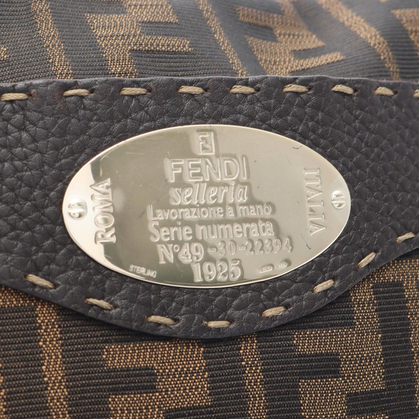 Fendi Shoulder Bag Selleria Zucca Dark Brown Canvas Leather — view 5