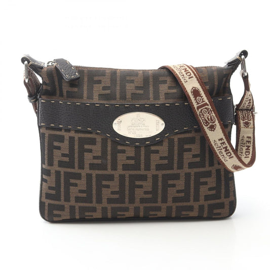 Fendi Shoulder Bag Selleria Zucca Dark Brown Canvas Leather