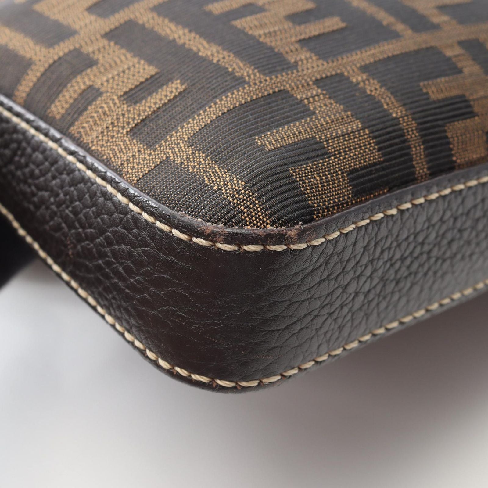 Fendi Shoulder Bag Selleria Zucca Dark Brown Canvas Leather — view 6