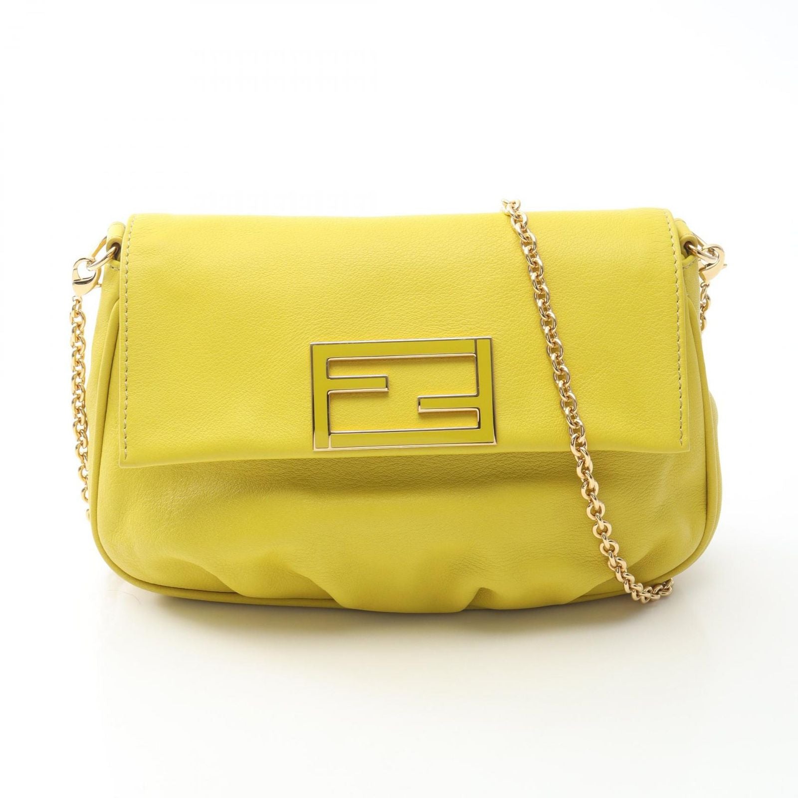 Fendi Shoulder Bag Yellow Leather Chain