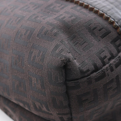 Fendi Tote Zucchino Dark Brown Canvas Leather — view 6