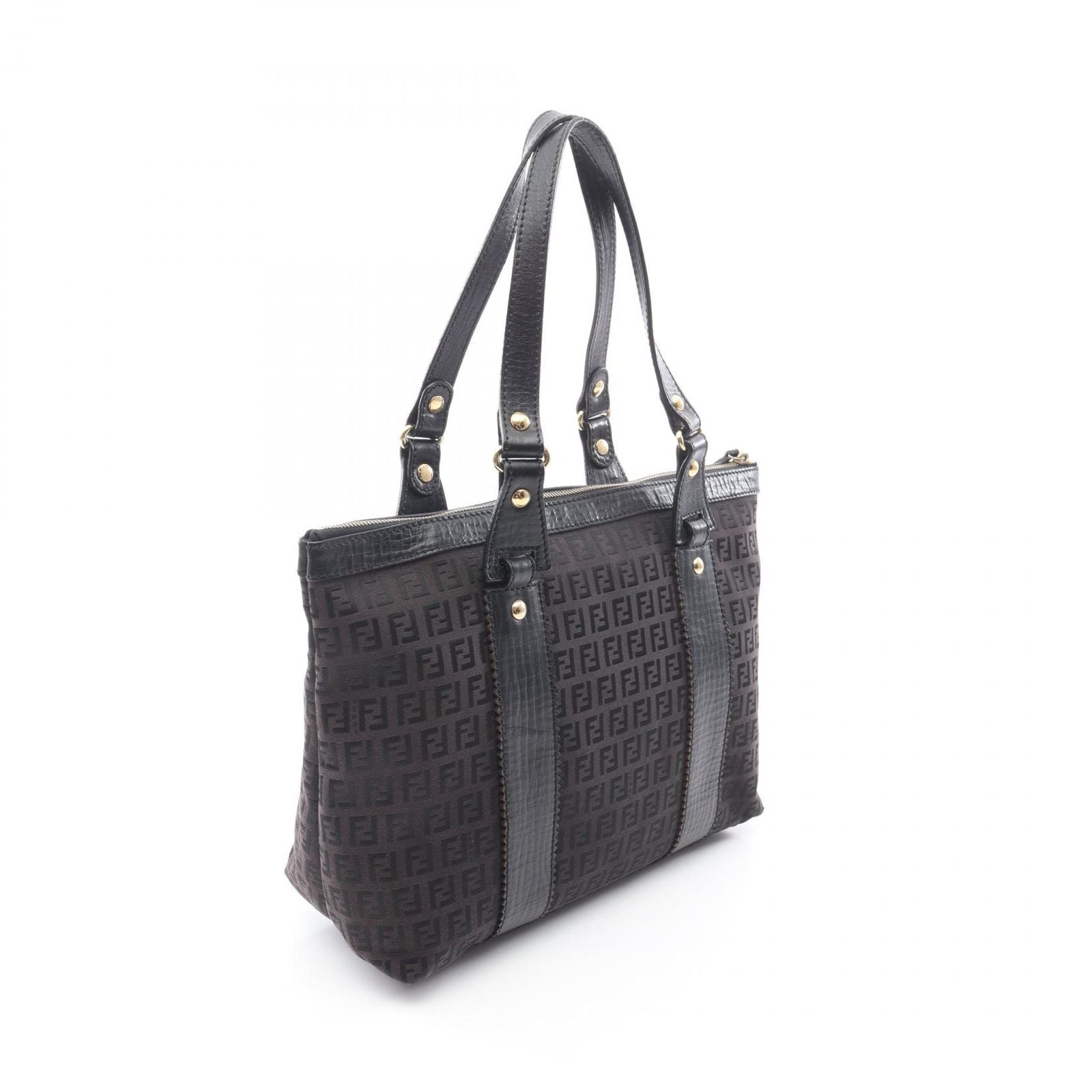 Fendi Tote Zucchino Dark Brown Canvas Leather — view 2