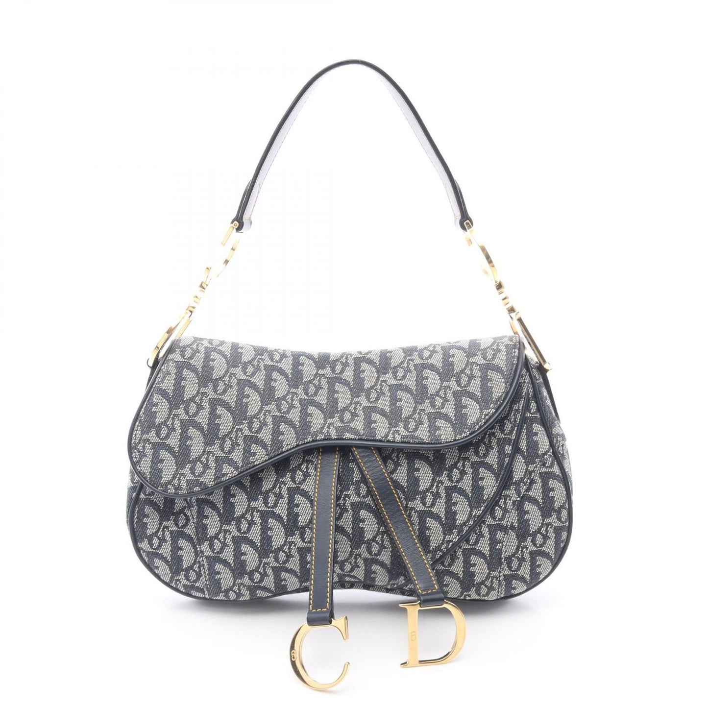 Dior Double Saddle Bag Trotter Beige Navy Canvas Leather