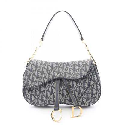 Dior Double Saddle Bag Trotter Beige Navy Canvas Leather