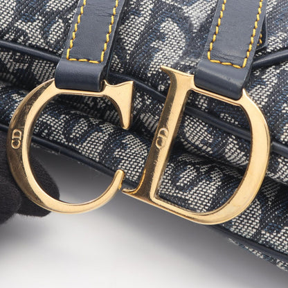 Dior Double Saddle Bag Trotter Beige Navy Canvas Leather — view 8
