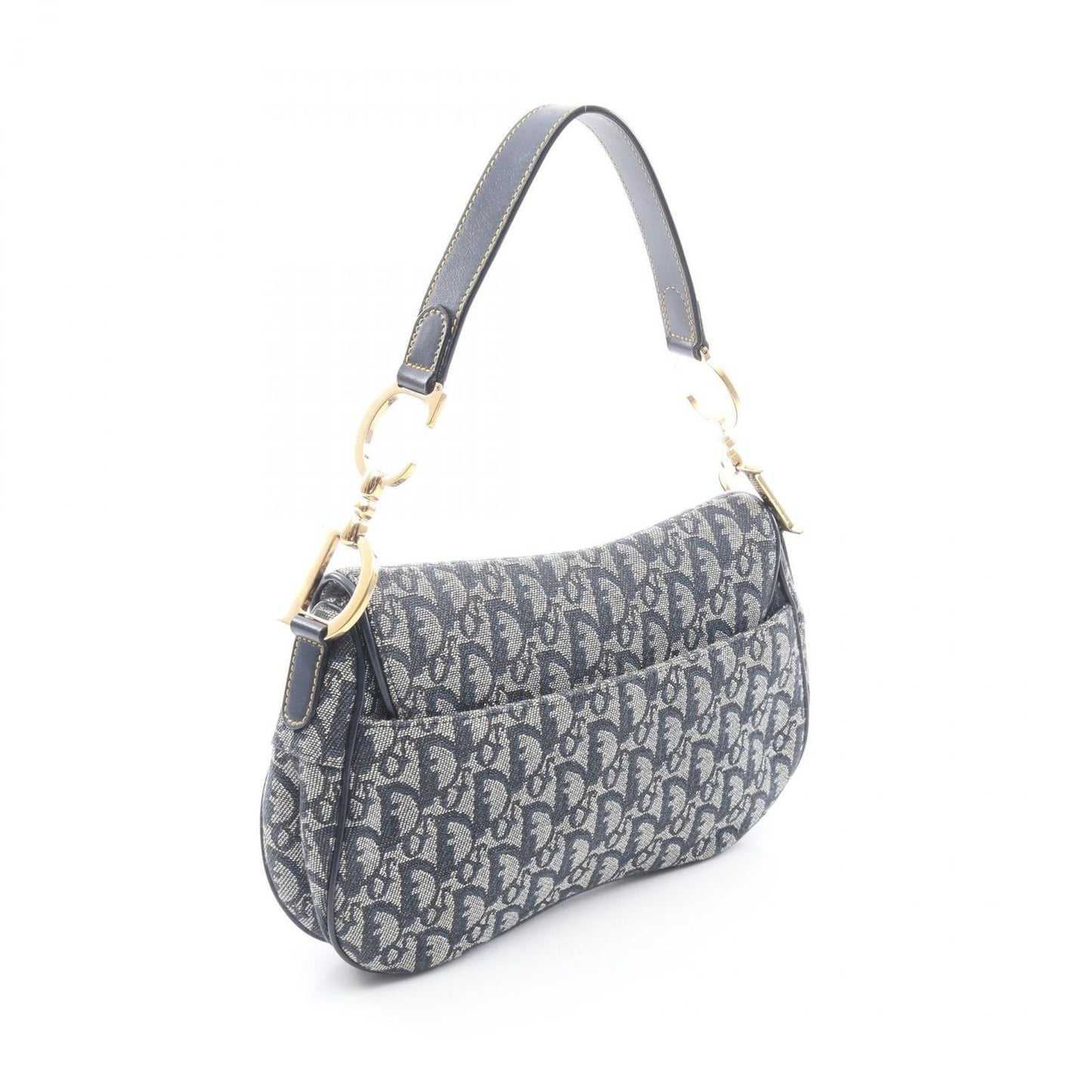 Dior Double Saddle Bag Trotter Beige Navy Canvas Leather — view 2