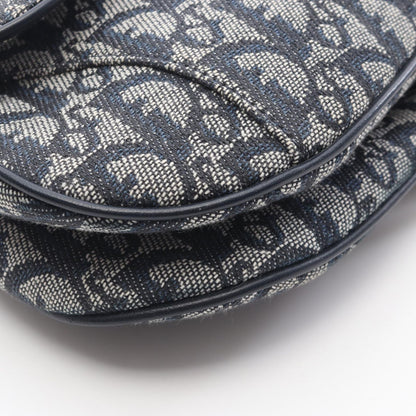 Dior Double Saddle Bag Trotter Beige Navy Canvas Leather — view 9