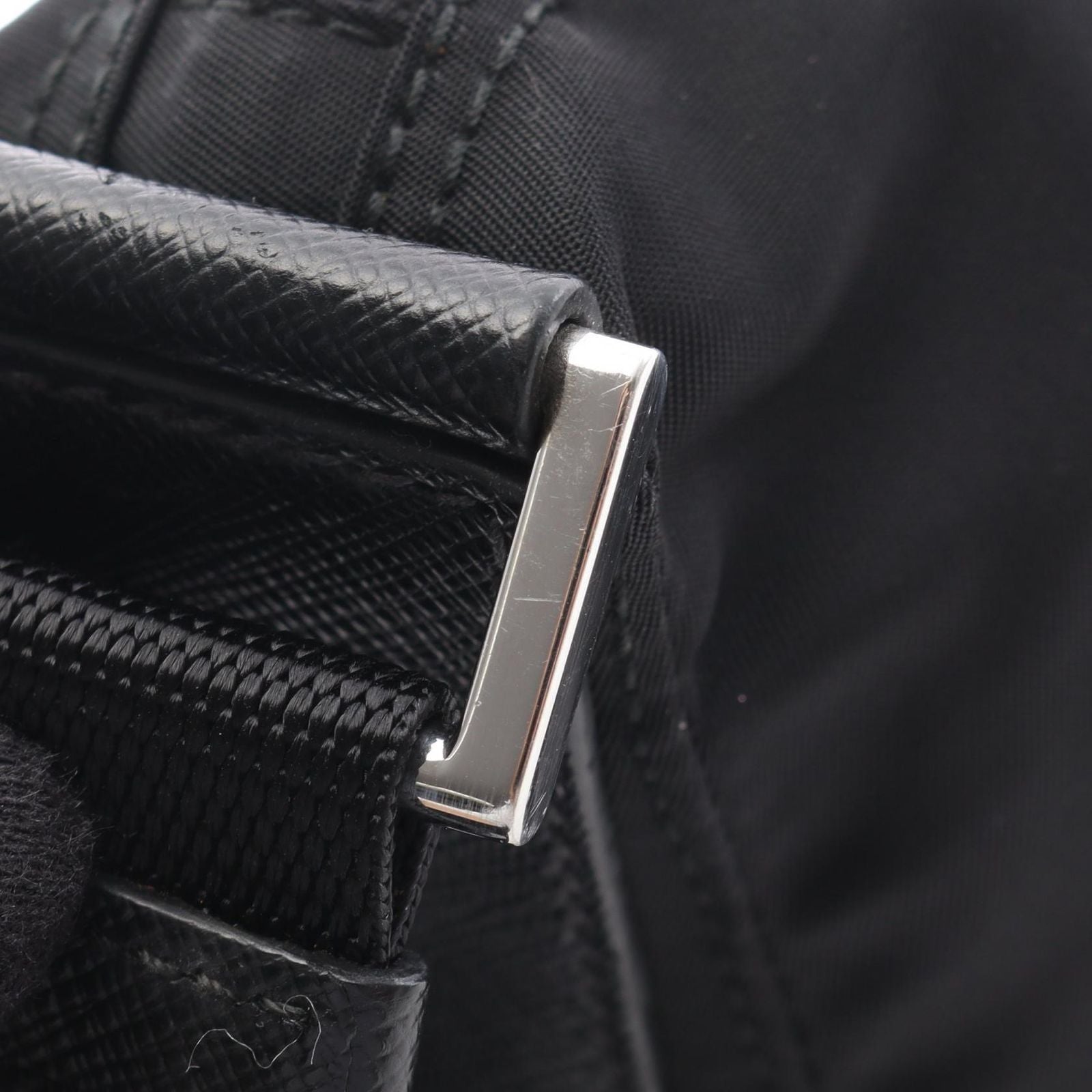 Prada Shoulder Bag Vela Black Nylon Saffiano Leather Triangle Logo — view 8