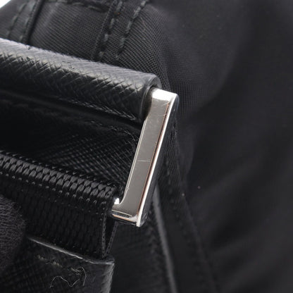 Prada Shoulder Bag Vela Black Nylon Saffiano Leather Triangle Logo — view 8