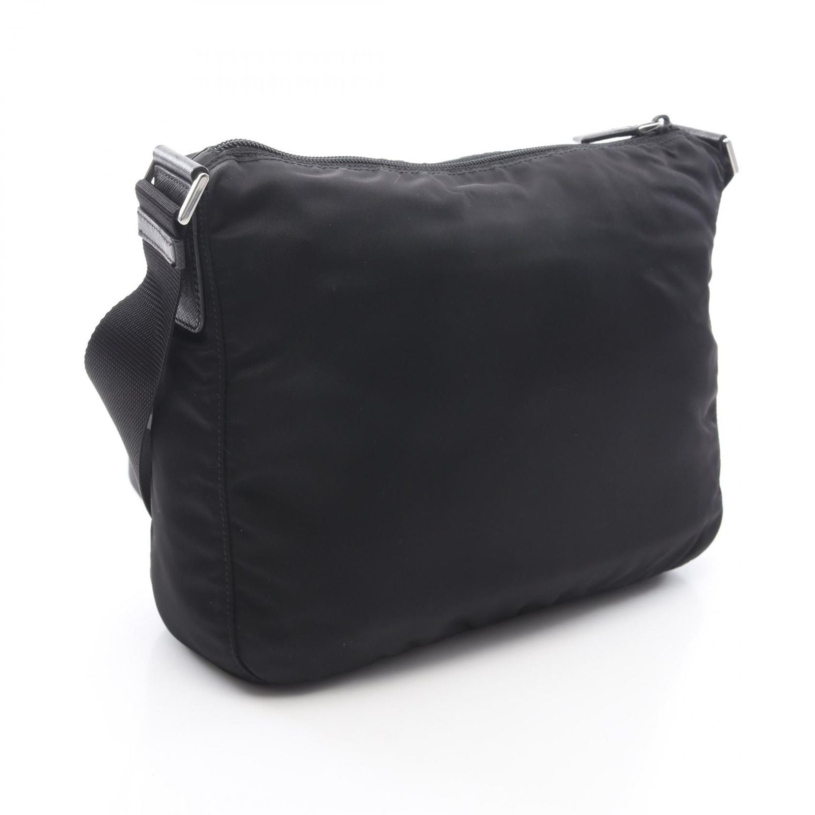 Prada Shoulder Bag Vela Black Nylon Saffiano Leather Triangle Logo — view 2