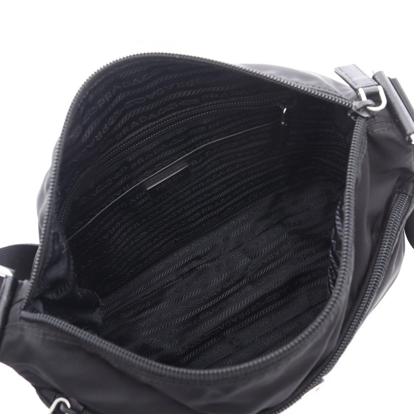 Prada Shoulder Bag Vela Black Nylon Saffiano Leather Triangle Logo — view 3