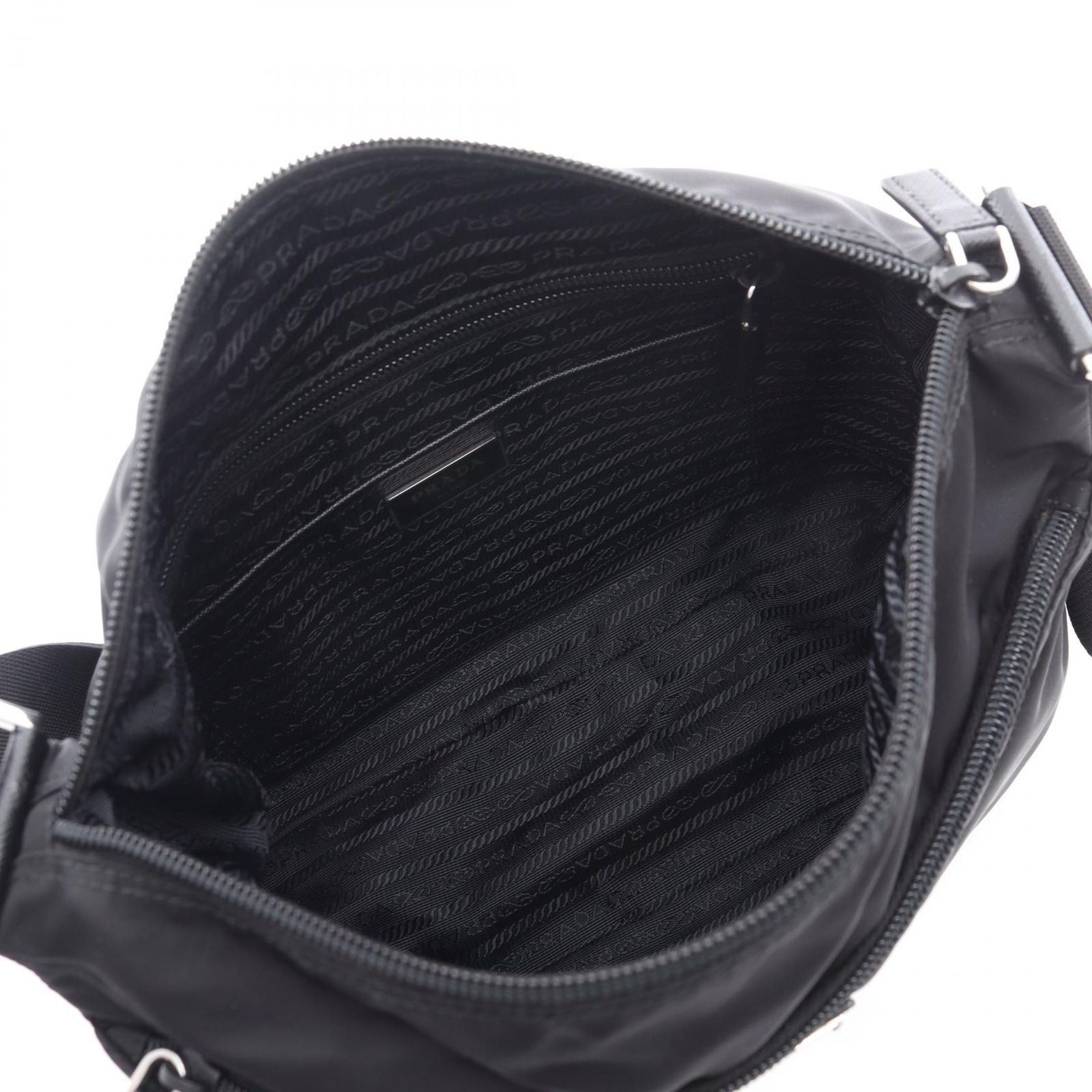 Prada Shoulder Bag Vela Black Nylon Saffiano Leather Triangle Logo — view 3