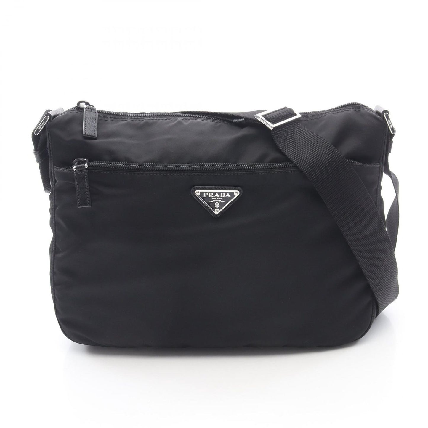 Prada Shoulder Bag Vela Black Nylon Saffiano Leather Triangle Logo