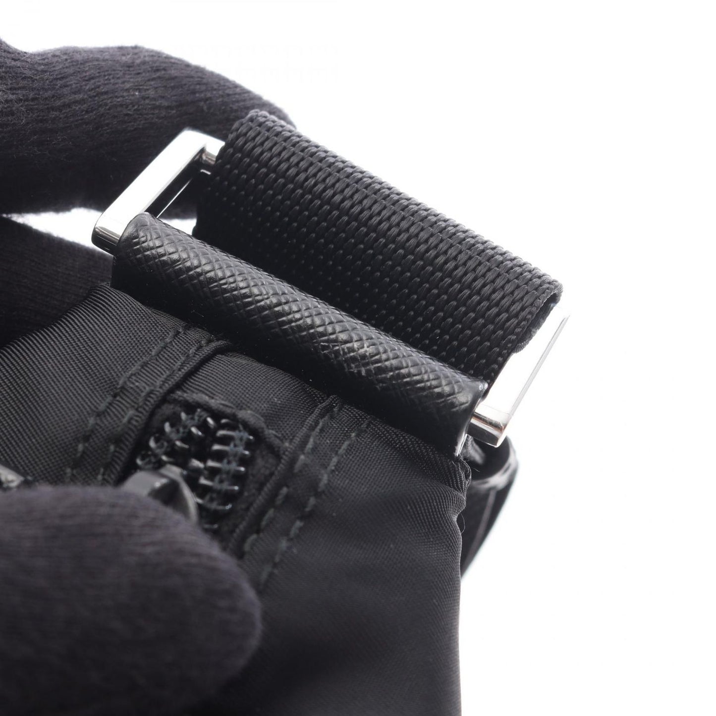 Prada Shoulder Bag Vela Black Nylon Saffiano Leather Triangle Logo — view 9