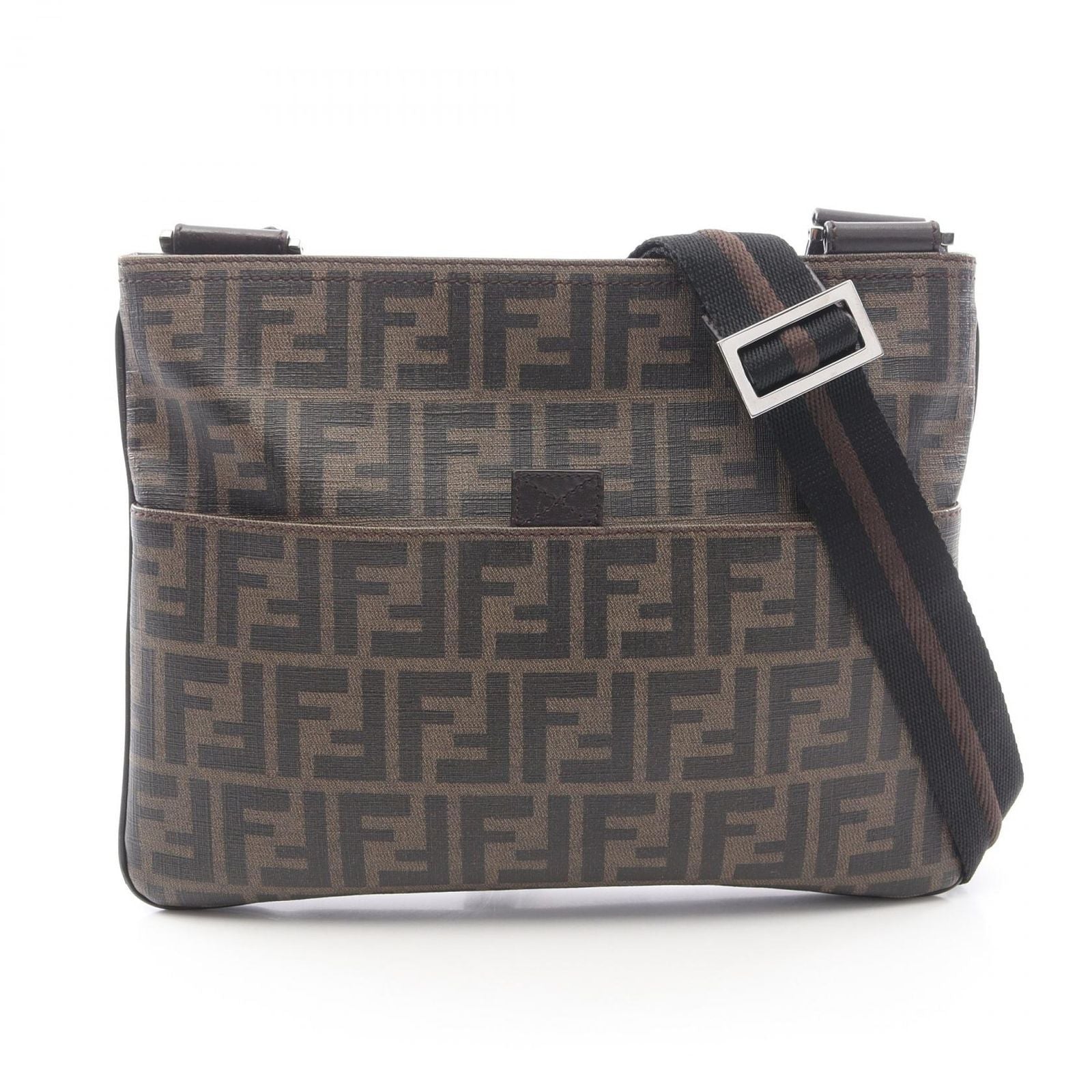 Fendi Shoulder Bag Zucca Brown Canvas Leather