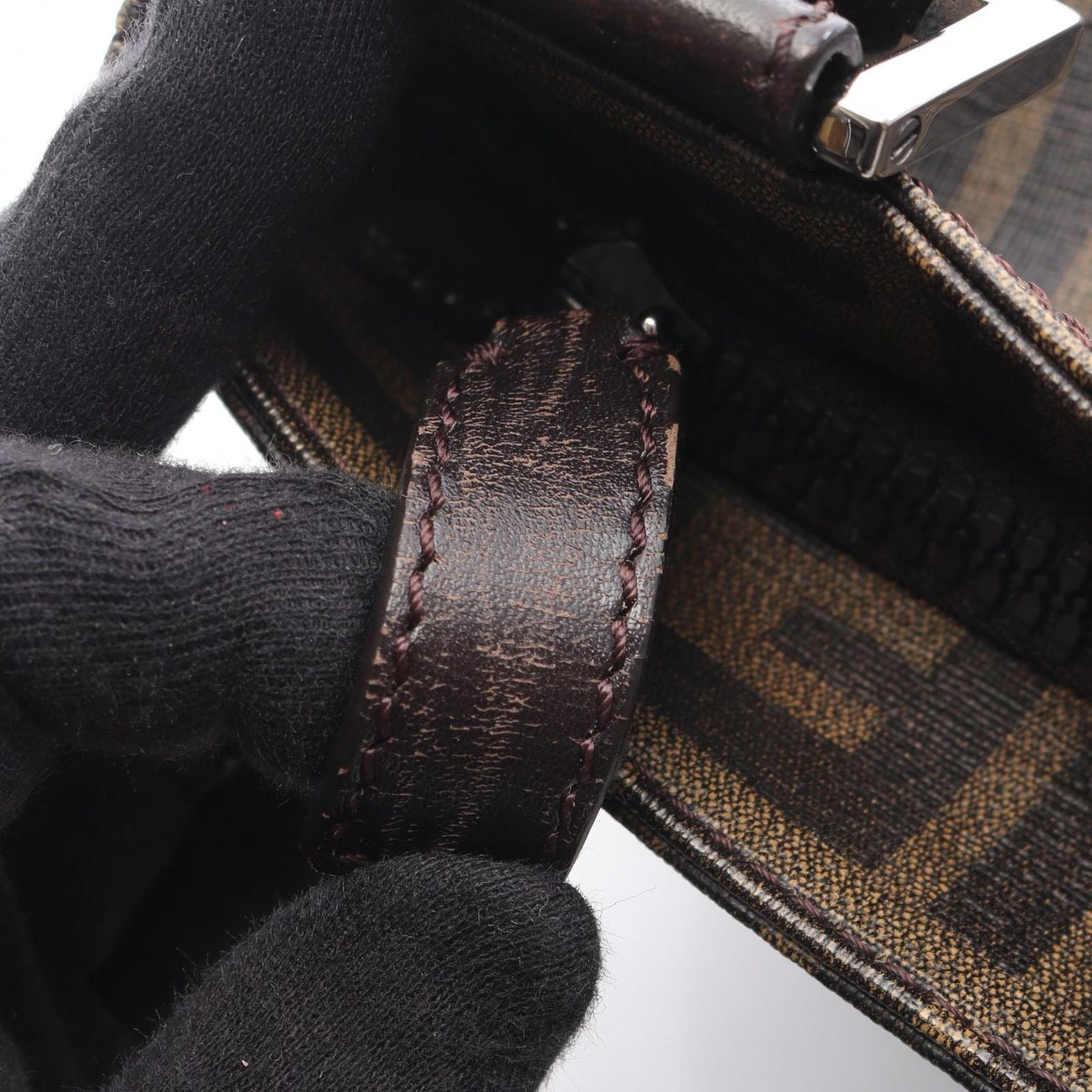 Fendi Shoulder Bag Zucca Brown Canvas Leather — view 8