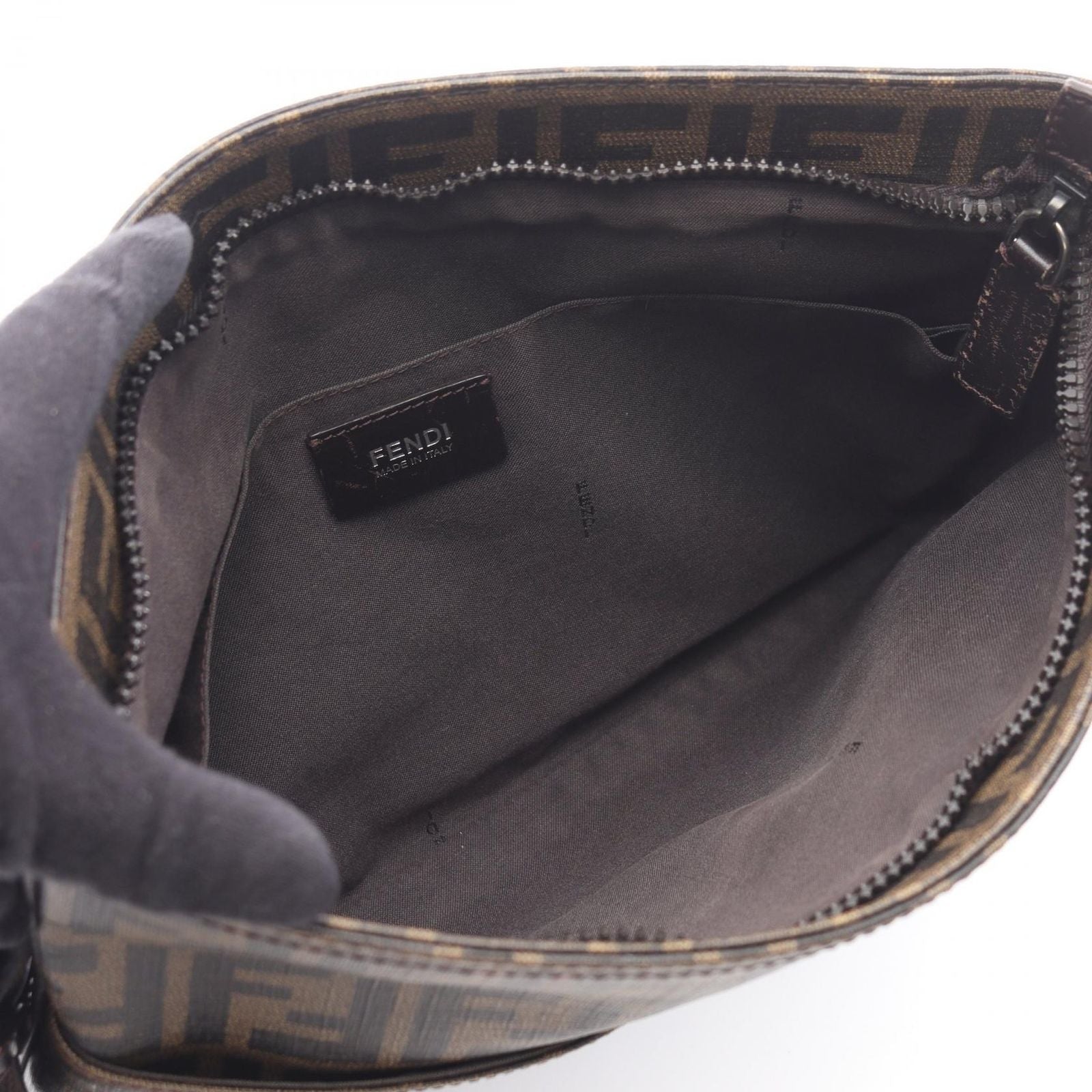Fendi Shoulder Bag Zucca Brown Canvas Leather — view 3