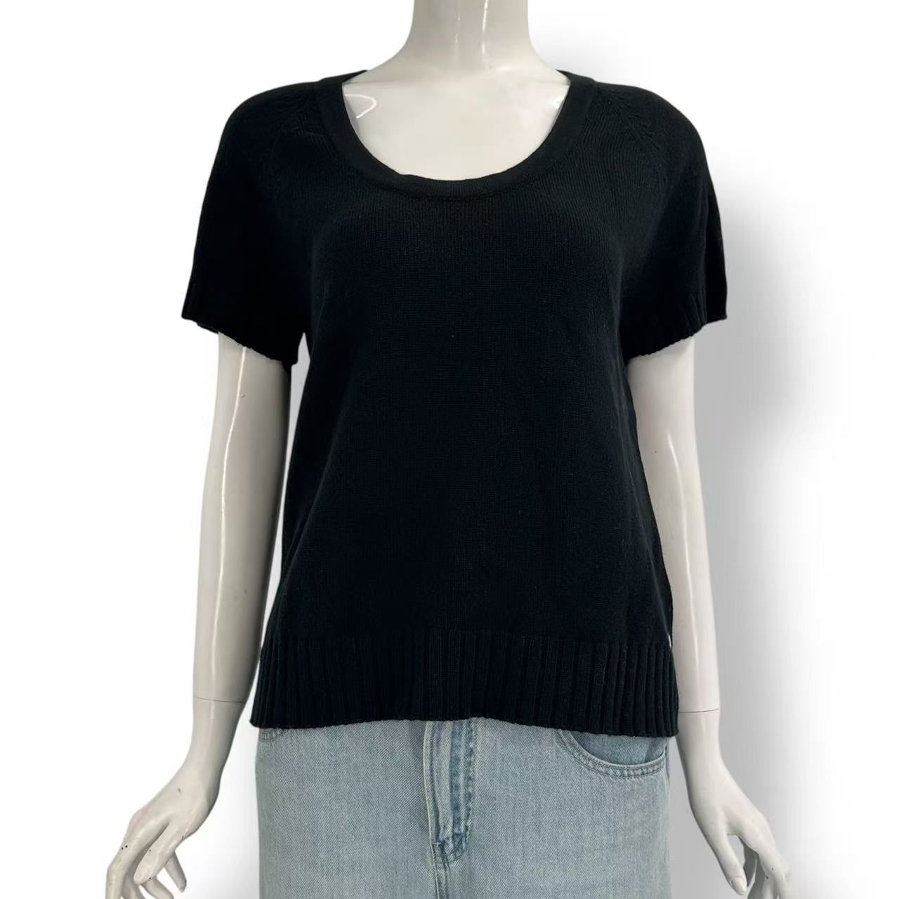 Hermes Cashmere Top Short Sleeve Knit Black Logo Sweater
