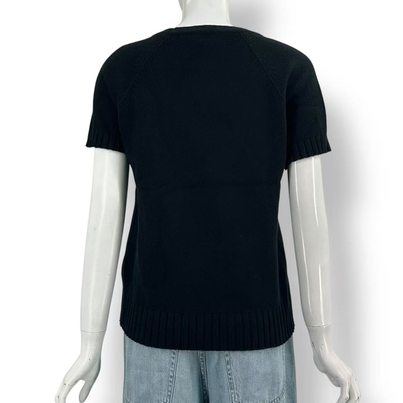Hermes Cashmere Top Short Sleeve Knit Black Logo Sweater — view 2